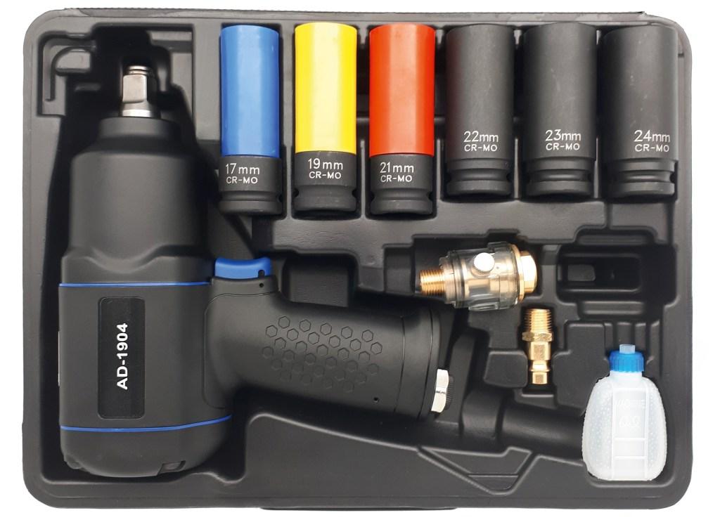 Sada pneumatický rázový uťahovák 1/2'' 1490 Nm kompozitný + nástrčné kľúče