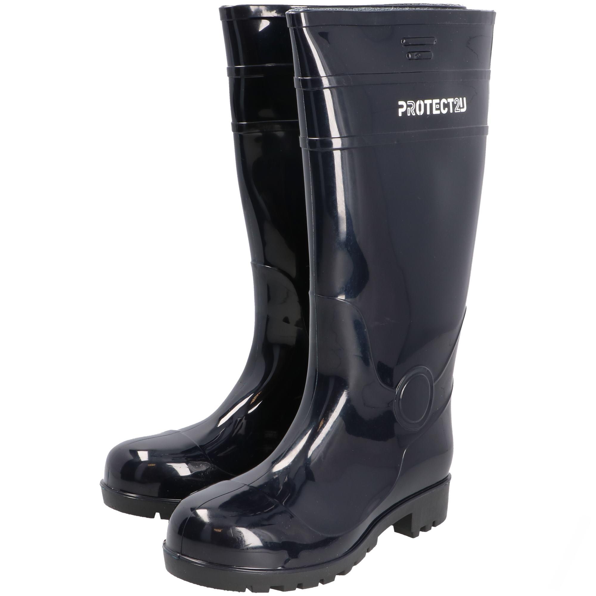 Pánske gumené čižmy 38 z PVC, s oceľovou špičkou čierne PROTECT2U