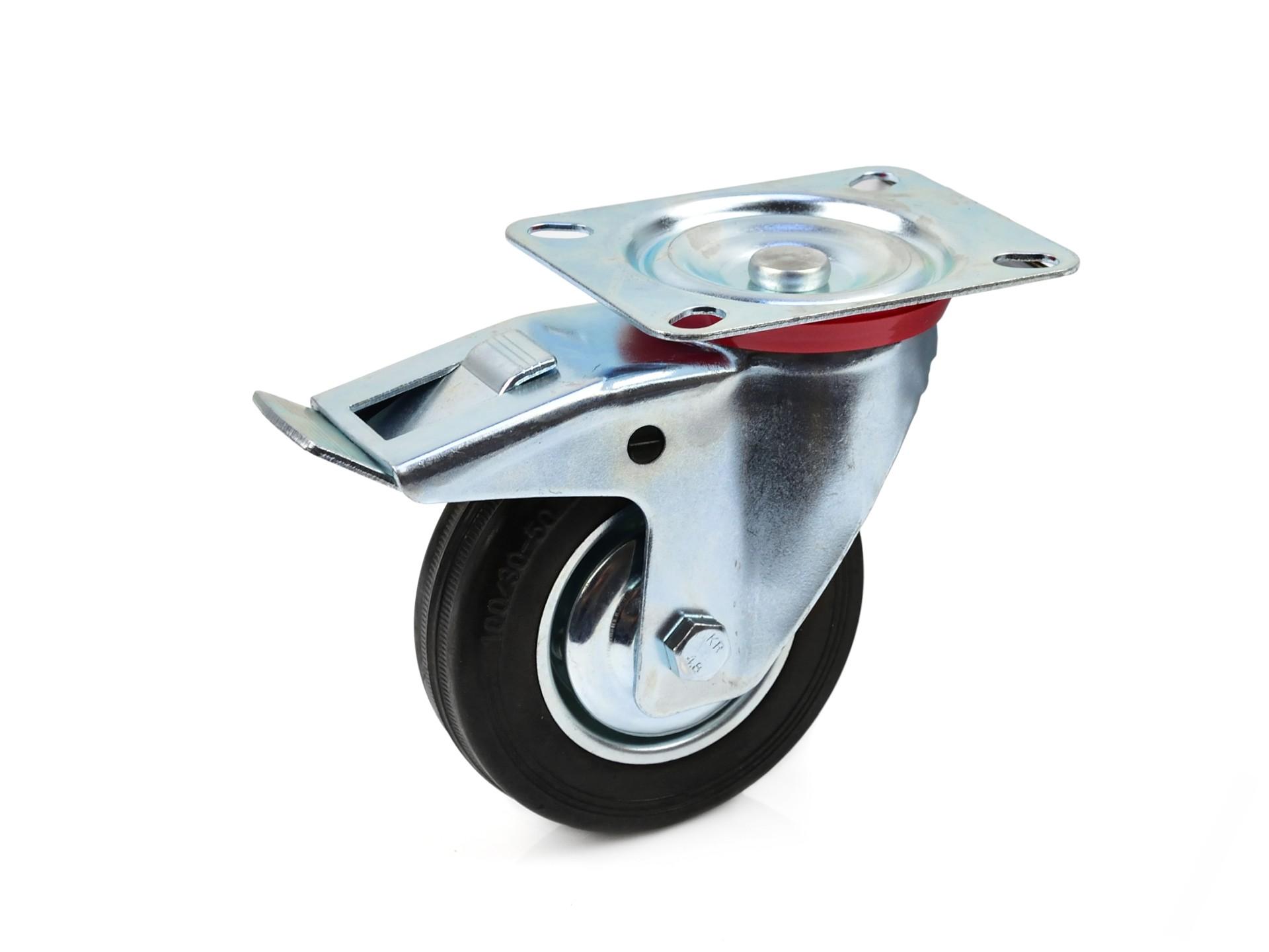 Otočné koliesko s brzdou 100 mm oceľ / guma