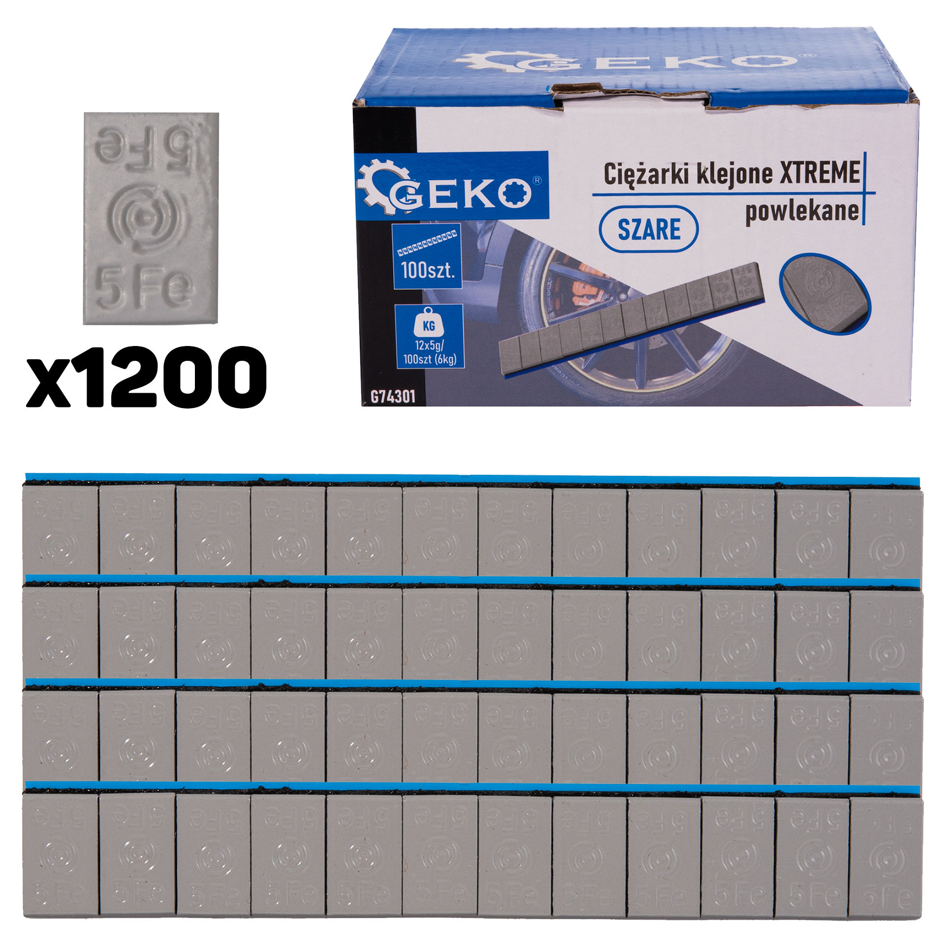 XTREME lepené závažia, potiahnuté šedou 12x5g - sada 100 pásikov