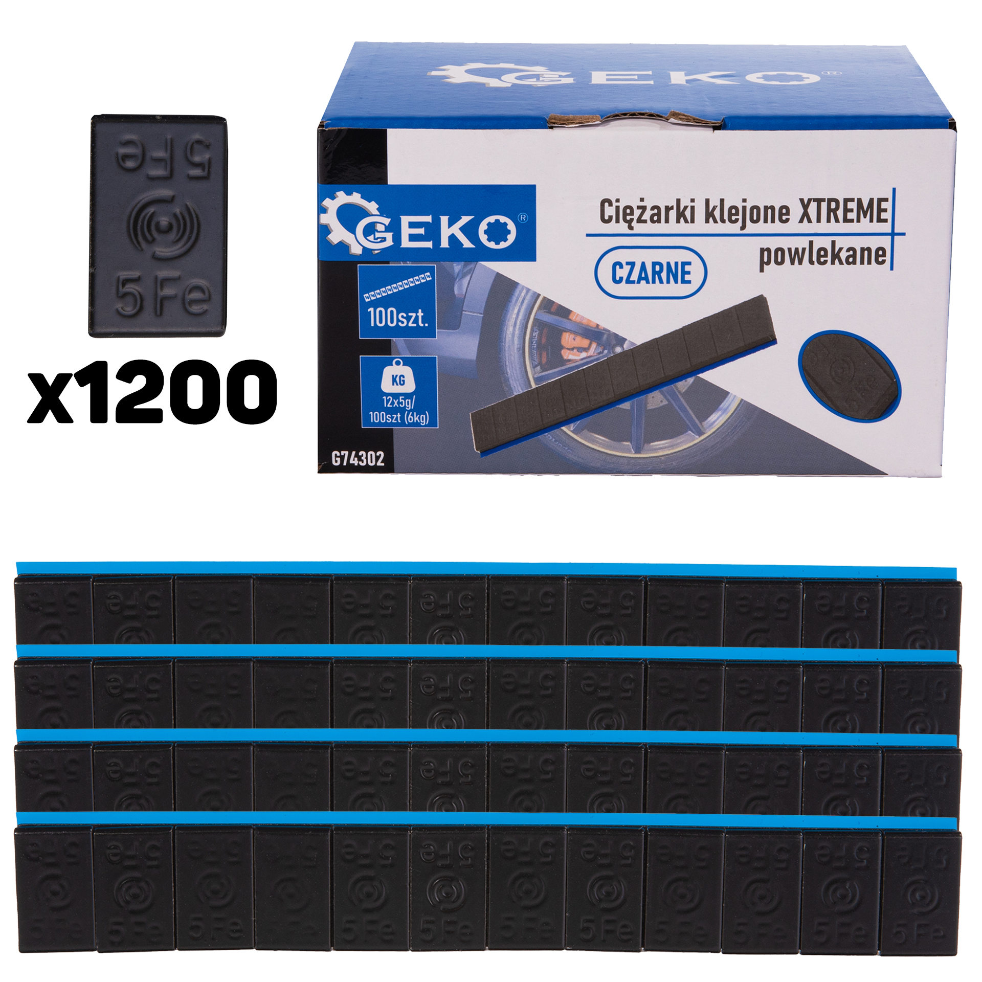 XTREME lepené závažia potiahnuté čierna 12x5g – sada 100 pásikov